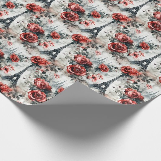 Romantische Rote Rose Chic Eiffel Tower Paris Fran Geschenkpapier (Ecke)