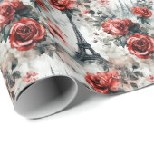 Romantische Rote Rose Chic Eiffel Tower Paris Fran Geschenkpapier (Rolleneckpunkt)