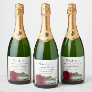Romantische Rote Rose Danke, Hochzeit Schaumweinetikett
