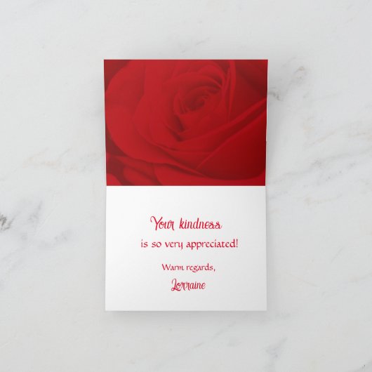 Romantische Rote Rose Danke Karte (Innenseite)