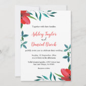 Romantische Rote Rose Foliage Sommerblumenhochzeit Einladung (Vorderseite)