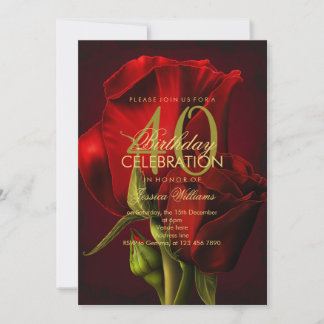 Romantische Rote Rose Geburtstag Einladung