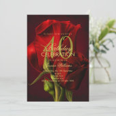 Romantische Rote Rose Geburtstag Einladung (Stehend Vorderseite)