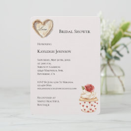 Romantische Rote Rose Herz Cupcake Brautparty Einladung