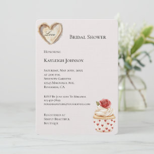 Romantische Rote Rose Herz Cupcake Brautparty Einladung