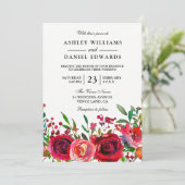 Romantische Rote Rose Hochzeitseinladung Einladung (Stehend Vorderseite)