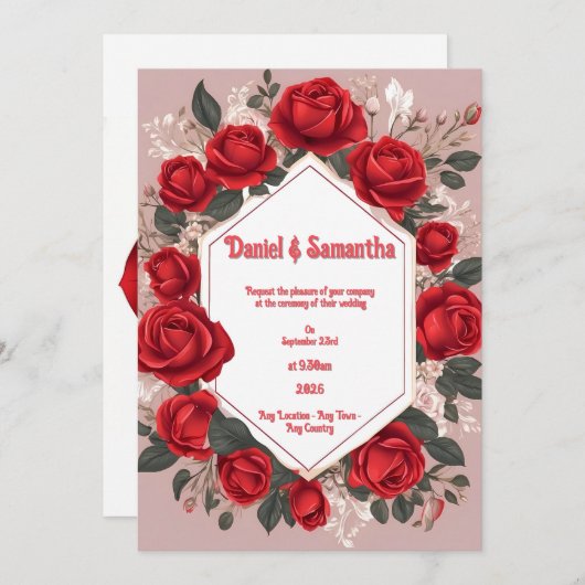 Romantische Rote Rose Hochzeitseinladungen Einladung (Vorne/Hinten)