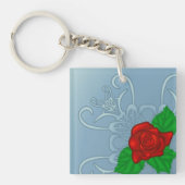 Romantische rote Rose klassische Blüten Schlüsselanhänger (Vorderseite)
