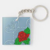 Romantische rote Rose klassische Blüten Schlüsselanhänger (Rückseite)
