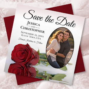 Romantische Rote Rose mit Oval Foto Hochzeit Save The Date