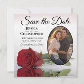 Romantische Rote Rose mit Oval Foto Hochzeit Save The Date (Vorderseite)