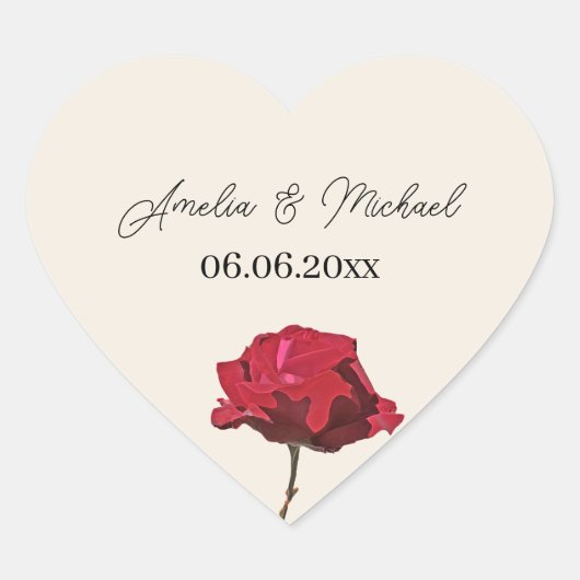 Romantische Rote Rose Save the Date Herz-Aufkleber (Vorderseite)