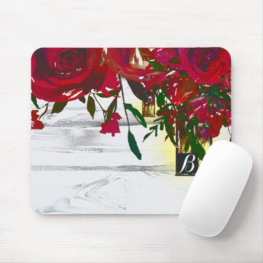 Romantische Rote Rose und Laterne Rustikal Mousepad (Mit Mouse)