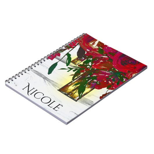 Romantische Rote Rose und Laterne Rustikal Notizblock (Linke Seite)