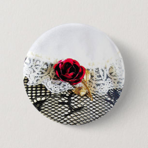 Romantische rote Rose und Weiß Button