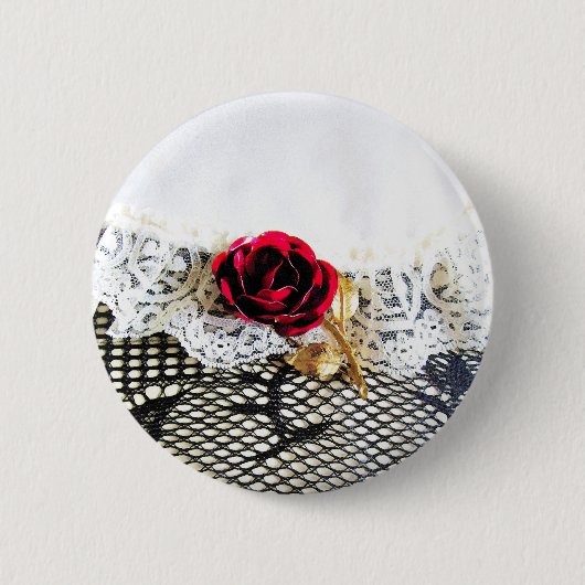 Romantische rote Rose und Weiß Button (Vorderseite)