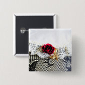 Romantische rote Rose und Weiß Button (Vorne & Hinten)