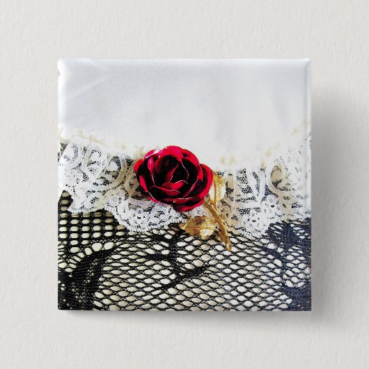 Romantische rote Rose und Weiß Button (Vorderseite)