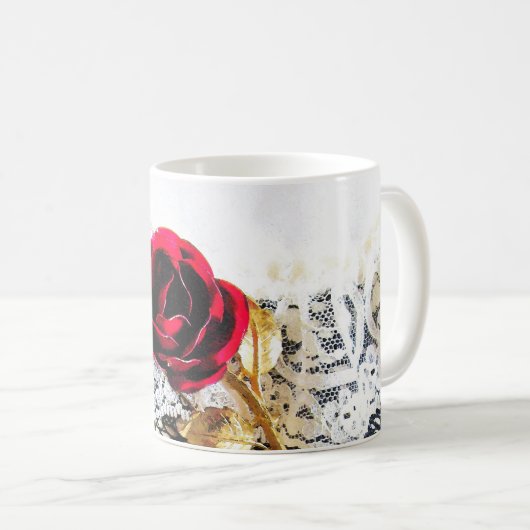 Romantische rote Rose und Weiß Kaffeetasse (VorderseiteRechts)