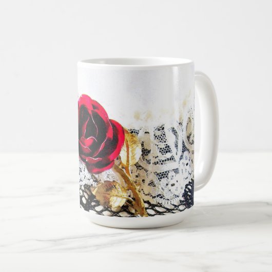 Romantische rote Rose und Weiß Kaffeetasse (VorderseiteRechts)