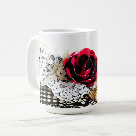 Romantische rote Rose und Weiß Kaffeetasse (Vorderseite Links)