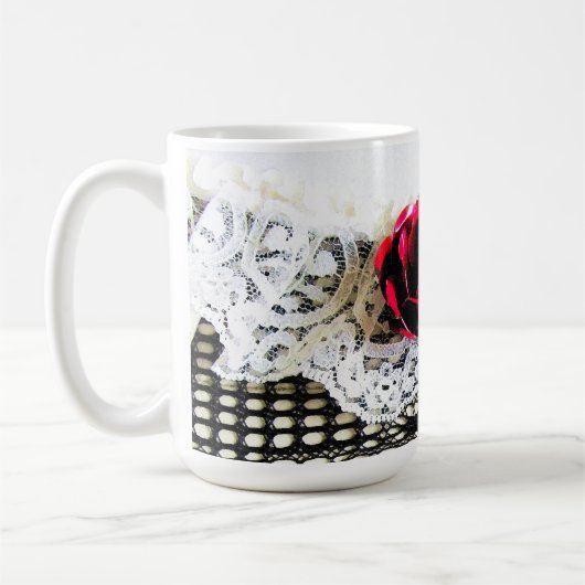 Romantische rote Rose und Weiß Kaffeetasse (Links)