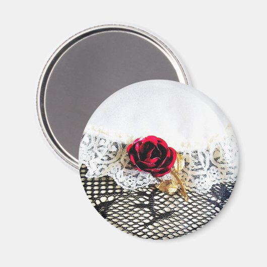 Romantische rote Rose und Weiß Magnet (Vorderseite/Rückseite)