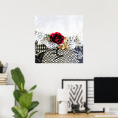 Romantische rote Rose und Weiß Poster (Heimbüro)