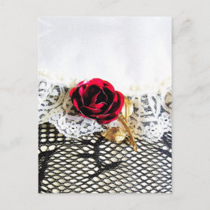 Romantische rote Rose und Weiß Postkarte