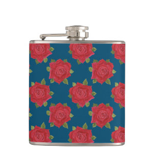 Romantische Rote Rosen auf Blue Custom Hip Flask Flachmann