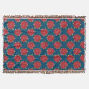 Romantische Rote Rosen auf dem Blue Custom Throw B Decke