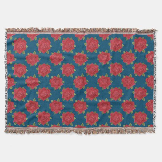 Romantische Rote Rosen auf dem Blue Custom Throw B Decke (Vorderseite)