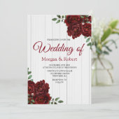 Romantische Rote Rosen aus Weißholz Einladung (Stehend Vorderseite)