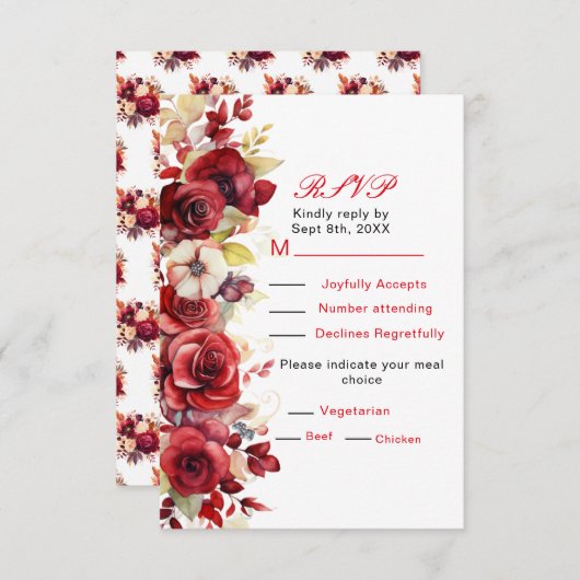 Romantische Rote Rosen Bloral Wedding RSVP (Vorne/Hinten)