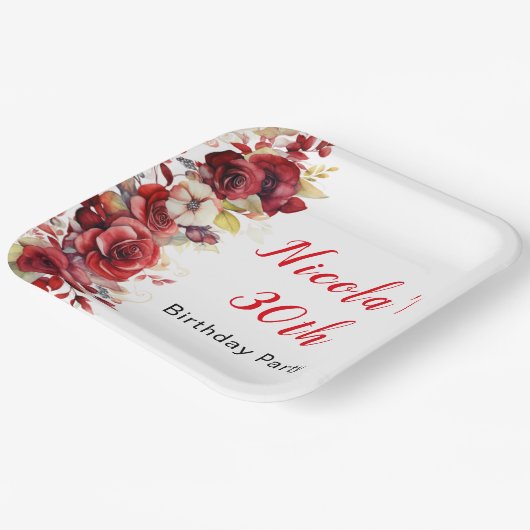 Romantische Rote Rosen Blumengeburt Pappteller (Gewinkelt)