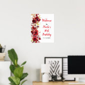 Romantische Rote Rosen Blumengeburt Party Poster (Heimbüro)