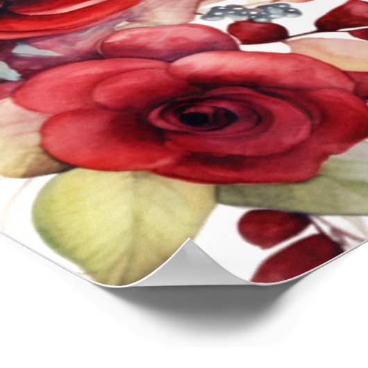 Romantische Rote Rosen Blumengeburt Party Poster (Ecke)
