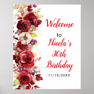 Romantische Rote Rosen Blumengeburt Party Poster