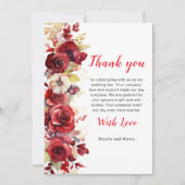 Romantische Rote Rosen Blumenhochzeit Dankeskarte (Vorderseite)