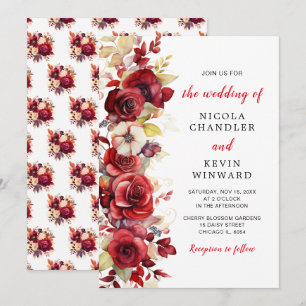 Romantische Rote Rosen Blumenhochzeit Einladung