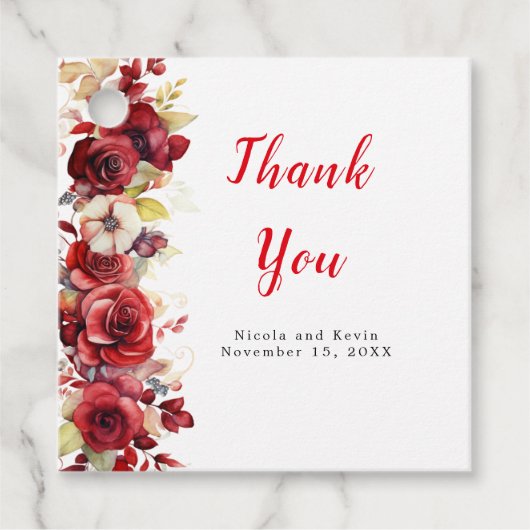 Romantische Rote Rosen Blumenhochzeit Geschenkanhänger (Vorderseite)