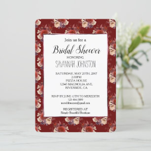 Romantische Rote Rosen Blumenkohl Brautparty Einladung