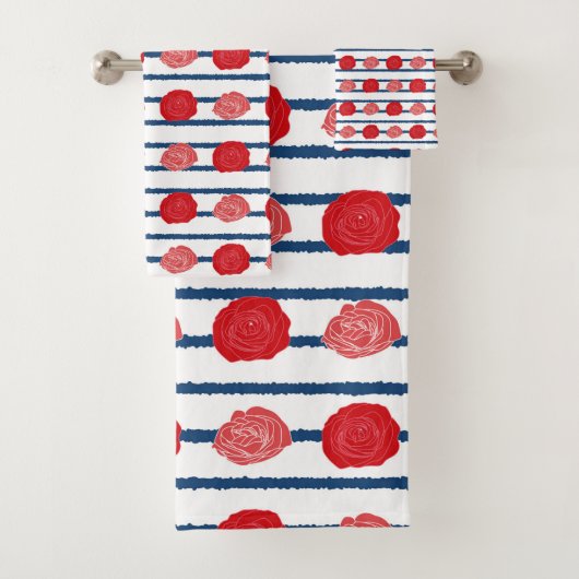 Romantische Rote Rosen Blumenmuster Trendy Bath To Badhandtuch Set (Insitu)