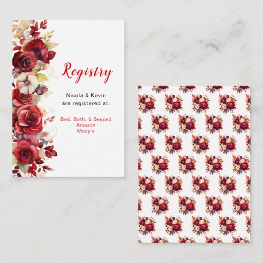 Romantische Rote Rosen Blumenzellenregister Begleitkarte (Vorne/Hinten)