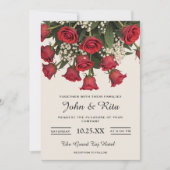 Romantische Rote Rosen Bouquet Details Hochzeit Einladung (Vorderseite)