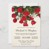 Romantische Rote Rosen Bouquet Wedding Einladung (Vorderseite)