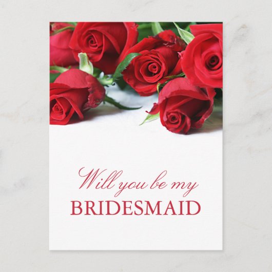 Romantische Rote Rosen Bridesmaid Postkarte (Vorderseite)
