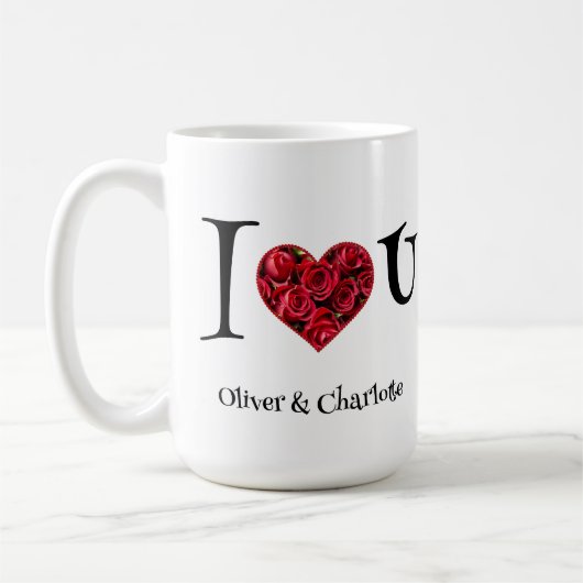 Romantische Rote Rosen des Blumenherzes Valentine Kaffeetasse (Links)