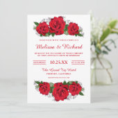 Romantische Rote Rosen Einladung zur Blumenhochzei (Stehend Vorderseite)