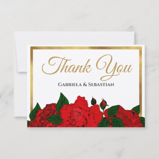 Romantische Rote Rosen | Elegante Script Wedding Dankeskarte (Vorderseite)